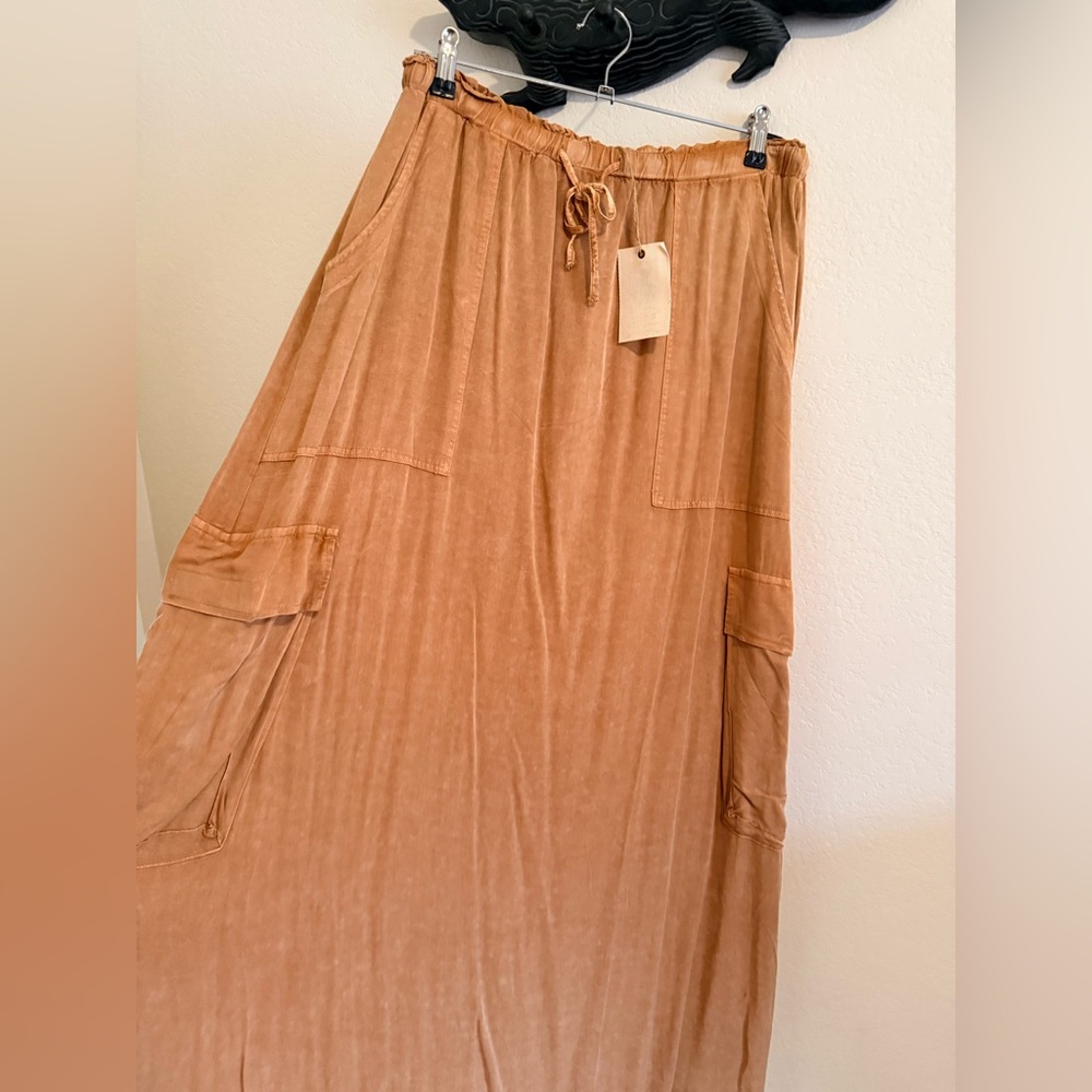 Three Bird Nest Casual Drawstring Maxi Skirt in a Burnt Orange Color, Large - Picture 2 of 6